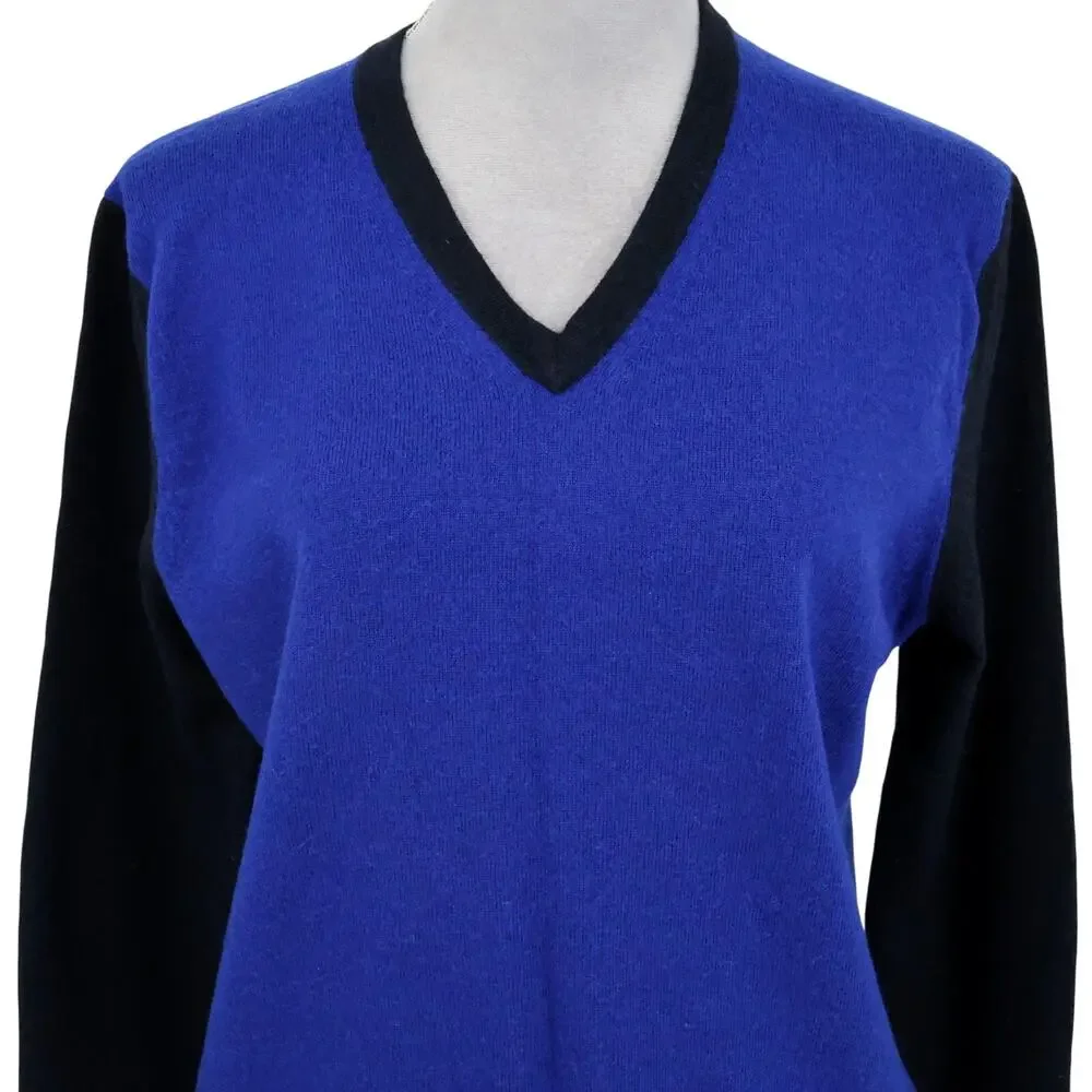 Express Sweater Womens Medium Blue Black Extra Fine Merino Wool Pullover